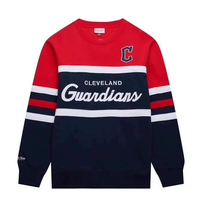 Mitchell and Ness Head Coach Fleece Crew Vintage Logo Cleveland Guardians Men Hoodies and Sweatshirts Mitchell and Ness Head Coach Fleece Crew Vintage Logo Cleveland Guardians Men Hoodies and Sweatshirts