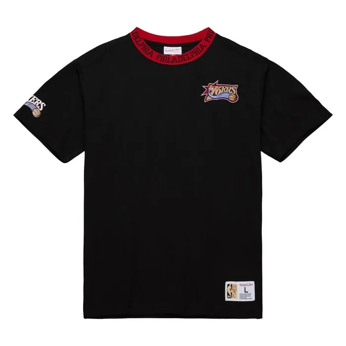 Mitchell and Ness Jacquard Ringer SS Tee Vintage Logo Philadelphia 76ers Men TShirts and Tops Mitchell and Ness Jacquard Ringer SS Tee Vintage Logo Philadelphia 76ers Men TShirts and Tops