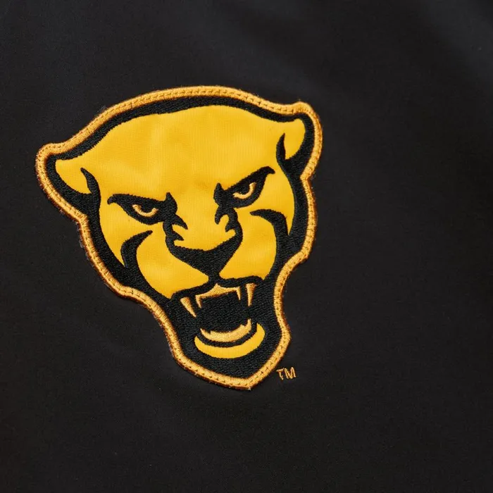 Mitchell and Ness NandN Lightweight Satin Bomber Current Logo University Of Pittsburgh Louis Riddick Men Jackets and Outerwear Mitchell and Ness NandN Lightweight Satin Bomber Current Logo University Of Pittsburgh Louis Riddick Men Jackets and Outerwear