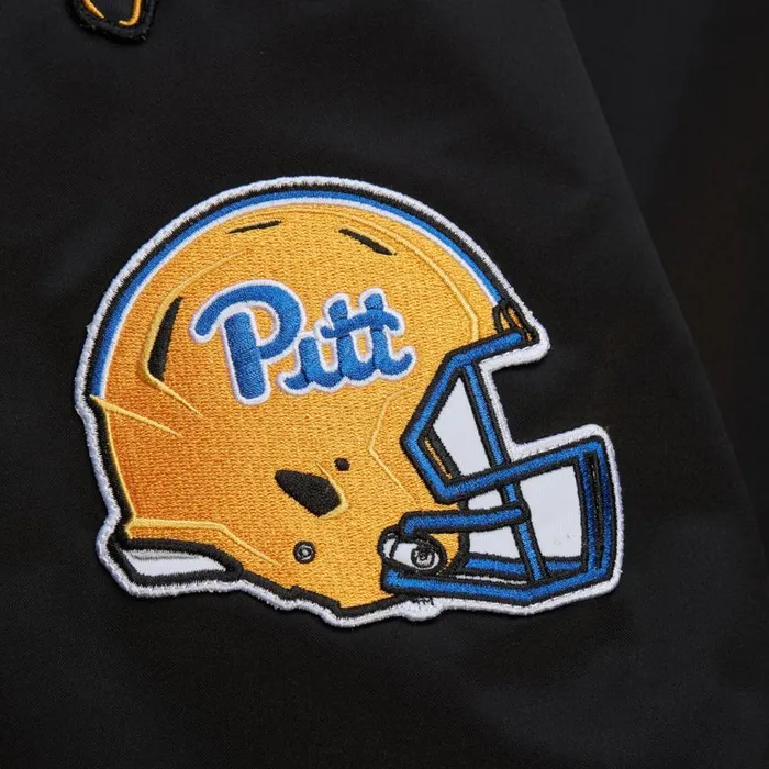 Mitchell and Ness NandN Lightweight Satin Bomber Current Logo University Of Pittsburgh Louis Riddick Men Jackets and Outerwear Mitchell and Ness NandN Lightweight Satin Bomber Current Logo University Of Pittsburgh Louis Riddick Men Jackets and Outerwear
