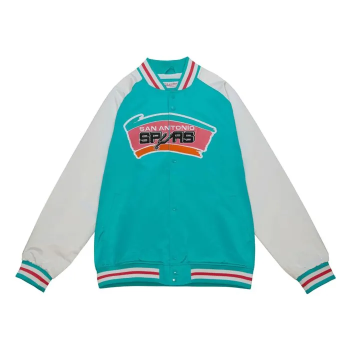 Mitchell and Ness Primetime Lightweight Satin Jacket San Antonio Spurs Men Jackets and Outerwear Mitchell and Ness Primetime Lightweight Satin Jacket San Antonio Spurs Men Jackets and Outerwear
