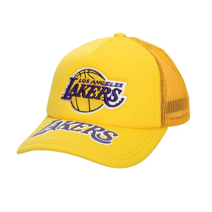 Mitchell and Ness Puff The Magic Trucker Snapback HWC Los Angeles Lakers Men Hats and Headwear