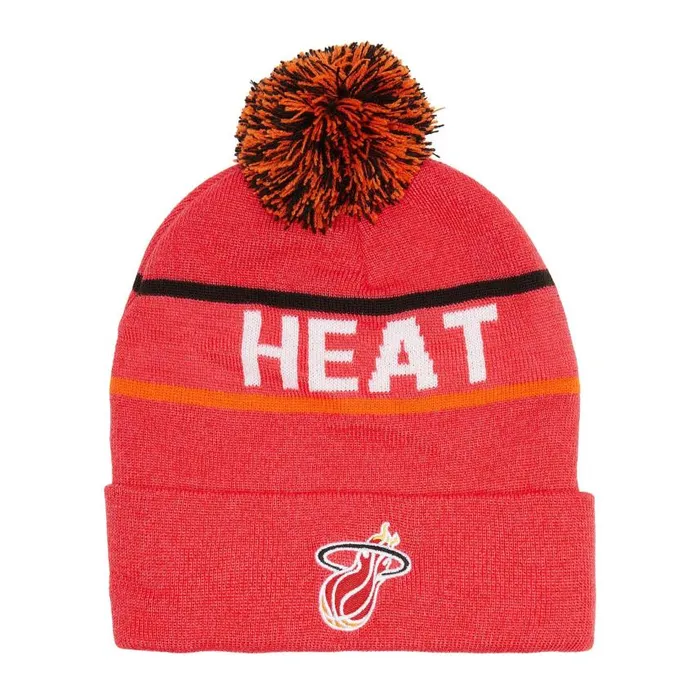 Mitchell and Ness Reload 20 Pom Knit Beanie Miami Heat Men Hats and Headwear