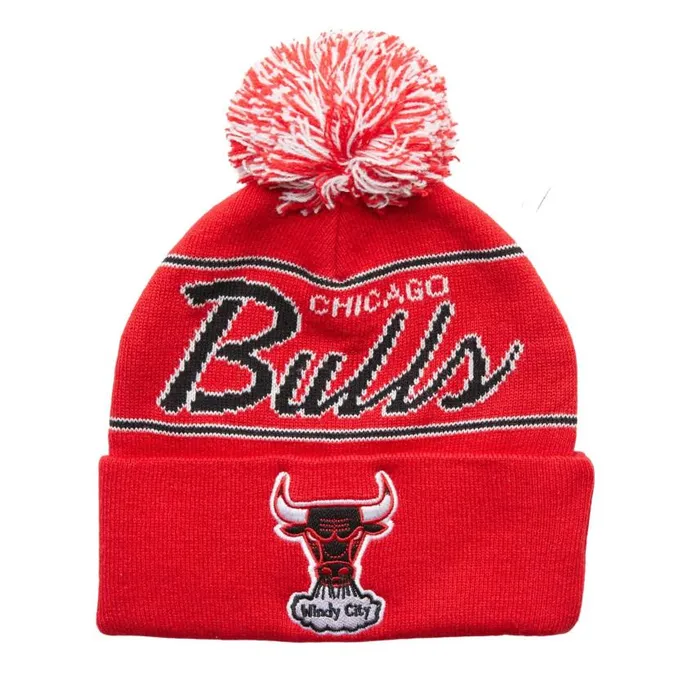 Mitchell and Ness Script Pom Beanie HWC Chicago Bulls Men Hats and Headwear