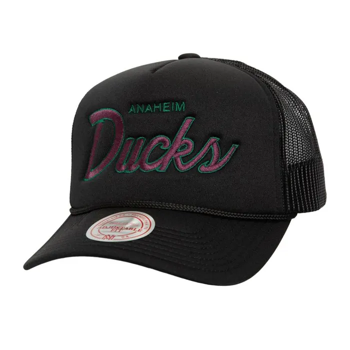 Mitchell and Ness Script Trucker Vntg Anaheim Ducks Men Hats and Headwear