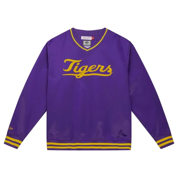 Mitchell and Ness Sideline Pullover Satin Jacket Louisiana State University Men Jackets and Outerwear Mitchell and Ness Sideline Pullover Satin Jacket Louisiana State University Men Jackets and Outerwear