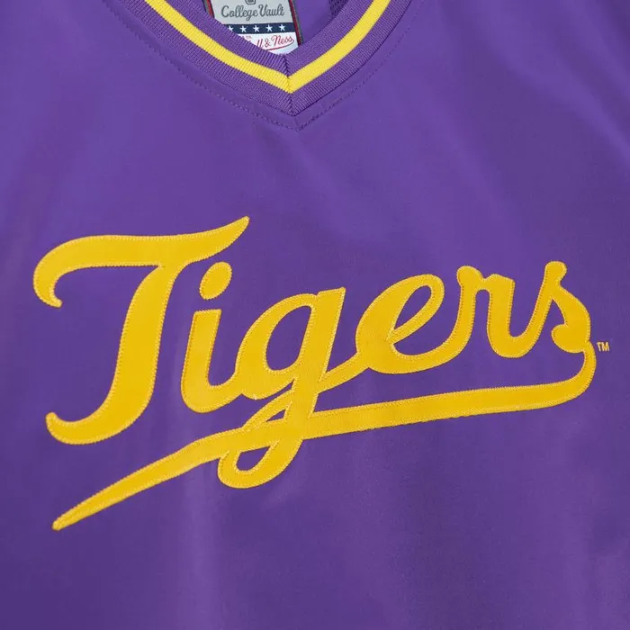 Mitchell and Ness Sideline Pullover Satin Jacket Louisiana State University Men Jackets and Outerwear Mitchell and Ness Sideline Pullover Satin Jacket Louisiana State University Men Jackets and Outerwear