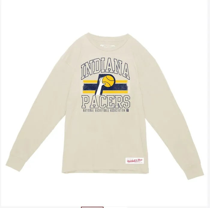 Mitchell and Ness Striped Logo Lockup Slub Indiana Pacers Men TShirts and Tops Mitchell and Ness Striped Logo Lockup Slub Indiana Pacers Men TShirts and Tops