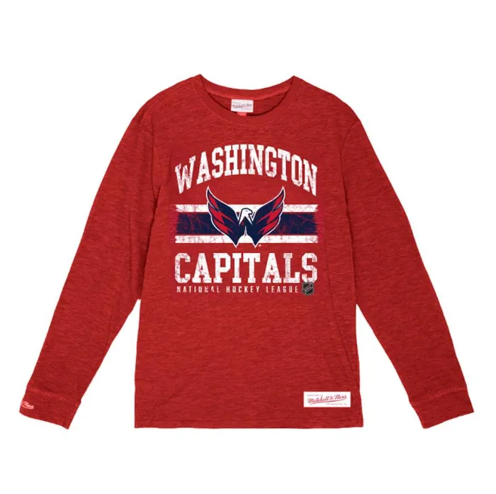Mitchell and Ness Striped Logo Lockup Slub LS Tee Washington Capitals Men TShirts and Tops Mitchell and Ness Striped Logo Lockup Slub LS Tee Washington Capitals Men TShirts and Tops