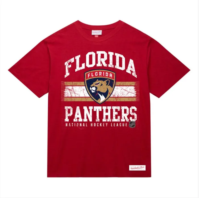 Mitchell and Ness Striped Logo Lockup Slub SS Tee Florida Panthers Men TShirts and Tops Mitchell and Ness Striped Logo Lockup Slub SS Tee Florida Panthers Men TShirts and Tops
