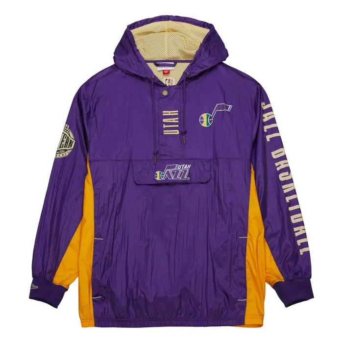 Mitchell and Ness Team OG 20 Anorak Windbreaker Vintage Logo Utah Jazz Men Jackets and Outerwear Mitchell and Ness Team OG 20 Anorak Windbreaker Vintage Logo Utah Jazz Men Jackets and Outerwear