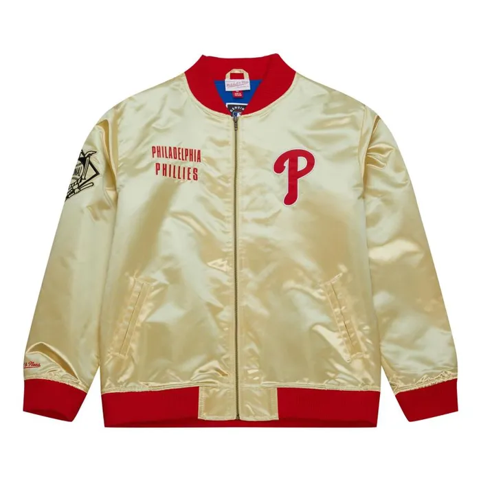 Mitchell and Ness Team OG 20 Lightweight Satin Jacket Current Logo Philadelphia Phillies Men Jackets and Outerwear Mitchell and Ness Team OG 20 Lightweight Satin Jacket Current Logo Philadelphia Phillies Men Jackets and Outerwear