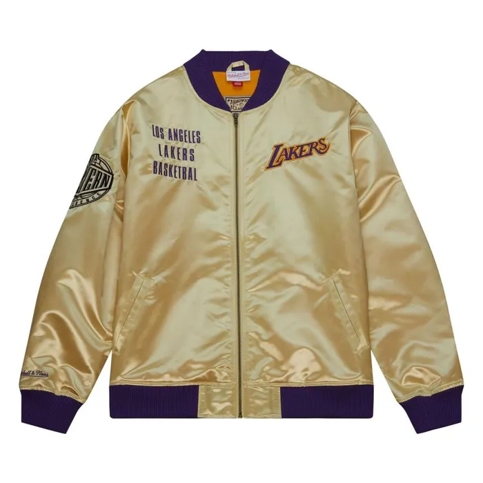 Mitchell and Ness Team OG 20 Lightweight Satin Jacket Vintage Logo Los Angeles Lakers Men Jackets and Outerwear Mitchell and Ness Team OG 20 Lightweight Satin Jacket Vintage Logo Los Angeles Lakers Men Jackets and Outerwear