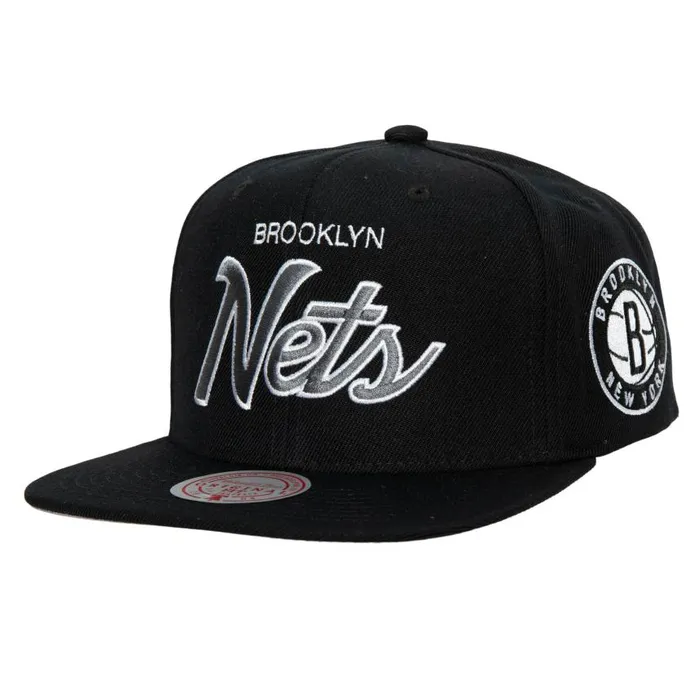 Mitchell and Ness Team Script 20 Snapback Brooklyn Nets Men Hats and Headwear