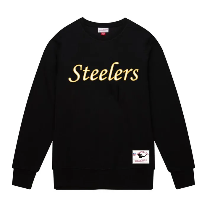 Mitchell and Ness Team Wordmark 1 Crew Pittsburgh Steelers Men Hoodies and Sweatshirts Mitchell and Ness Team Wordmark 1 Crew Pittsburgh Steelers Men Hoodies and Sweatshirts