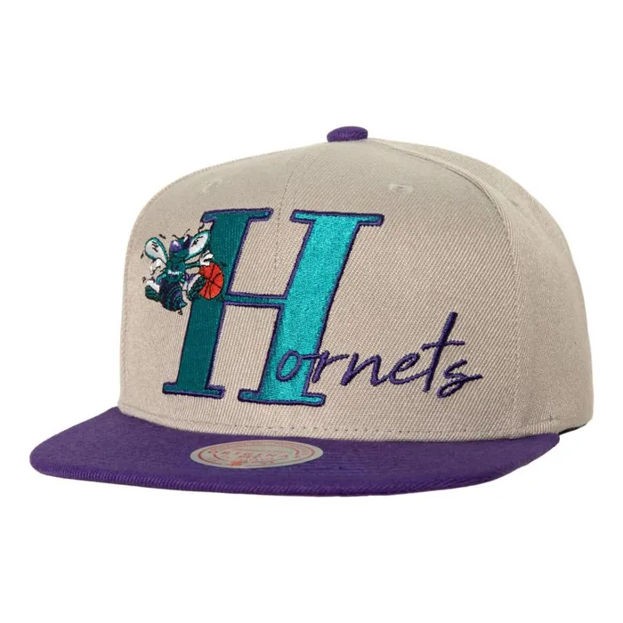 Mitchell and Ness Top Letter Snapback HWC Charlotte Hornets Men Hats and Headwear Mitchell and Ness Top Letter Snapback HWC Charlotte Hornets Men Hats and Headwear
