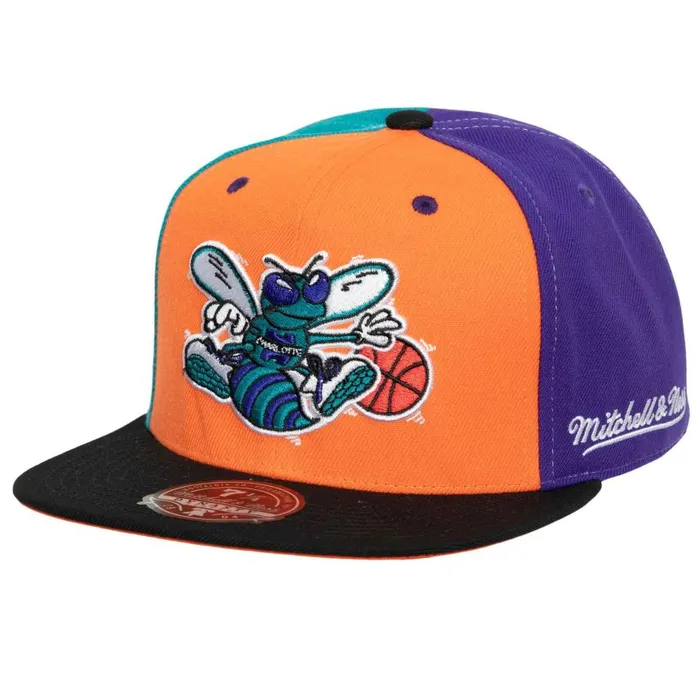 Mitchell and Ness Tri Cycle Fitted Hat Charlotte Hornets Men Hats and Headwear Mitchell and Ness Tri Cycle Fitted Hat Charlotte Hornets Men Hats and Headwear