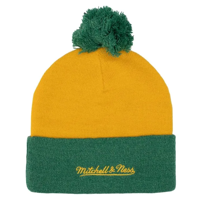 Mitchell and Ness Two Tone Pom Beanie HWC Seattle Supersonics Men Hats and Headwear Mitchell and Ness Two Tone Pom Beanie HWC Seattle Supersonics Men Hats and Headwear
