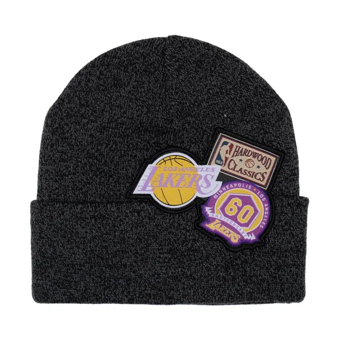 Mitchell and Ness XL Logo Patch Knit HWC Los Angeles Lakers Men Hats and Headwear Mitchell and Ness XL Logo Patch Knit HWC Los Angeles Lakers Men Hats and Headwear