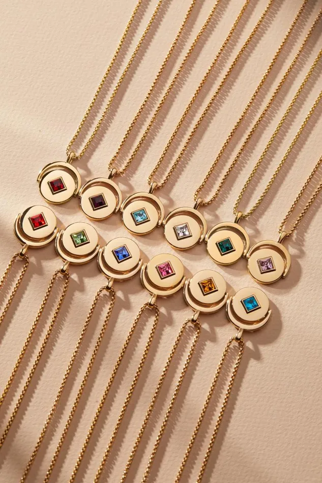 Necklaces Women Alex And Ani January Birthstone And Flower Flip Charm Necklace Stainless Steel Gold