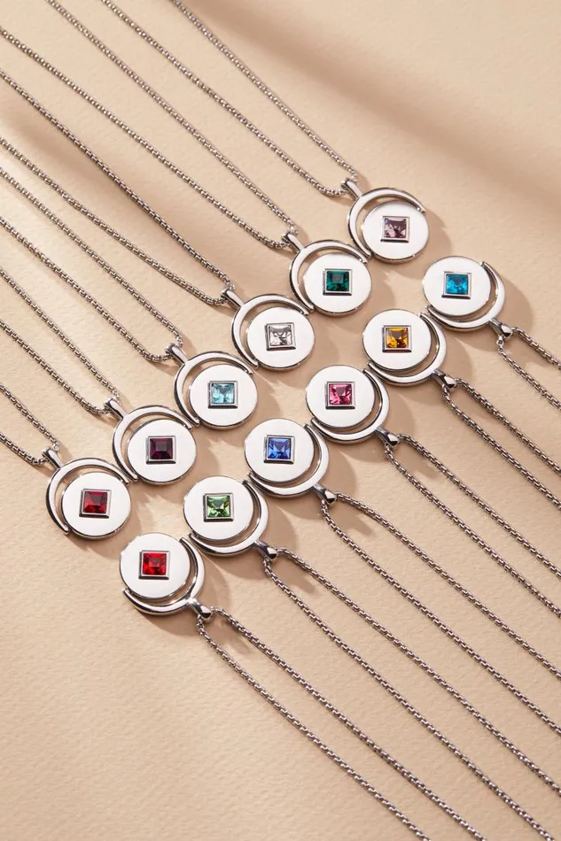 Necklaces Women Alex And Ani January Birthstone And Flower Flip Charm Necklace Stainless Steel Gold