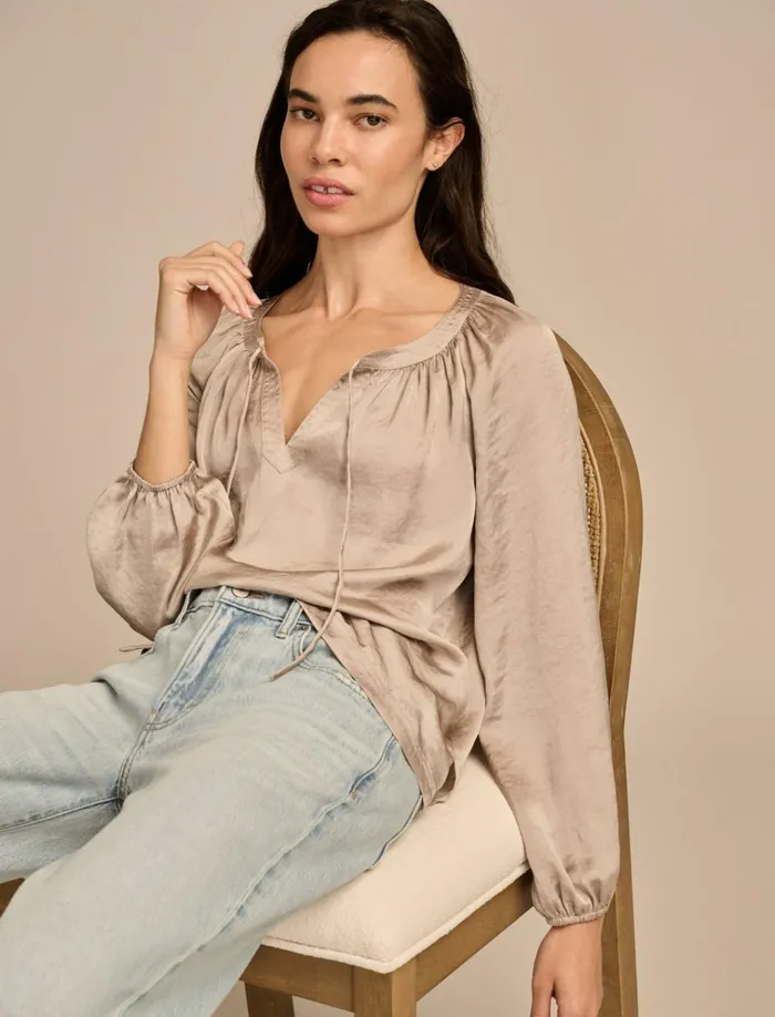 Notch Neck Peasant Top Stone Women Lucky Brand Blouses