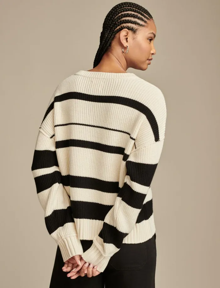 Notch Neck Pullover Tofublack Stripe Women Lucky Brand Sweaters and Sweatshirts