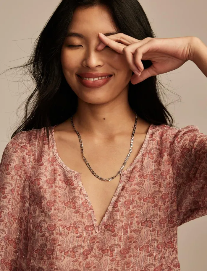 Open Neck Printed Peasant Top Rose Multi Women Lucky Brand Blouses