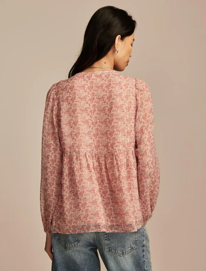 Open Neck Printed Peasant Top Rose Multi Women Lucky Brand Blouses