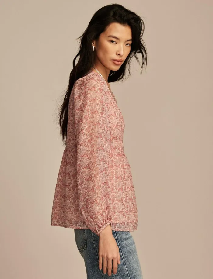 Open Neck Printed Peasant Top Rose Multi Women Lucky Brand Blouses