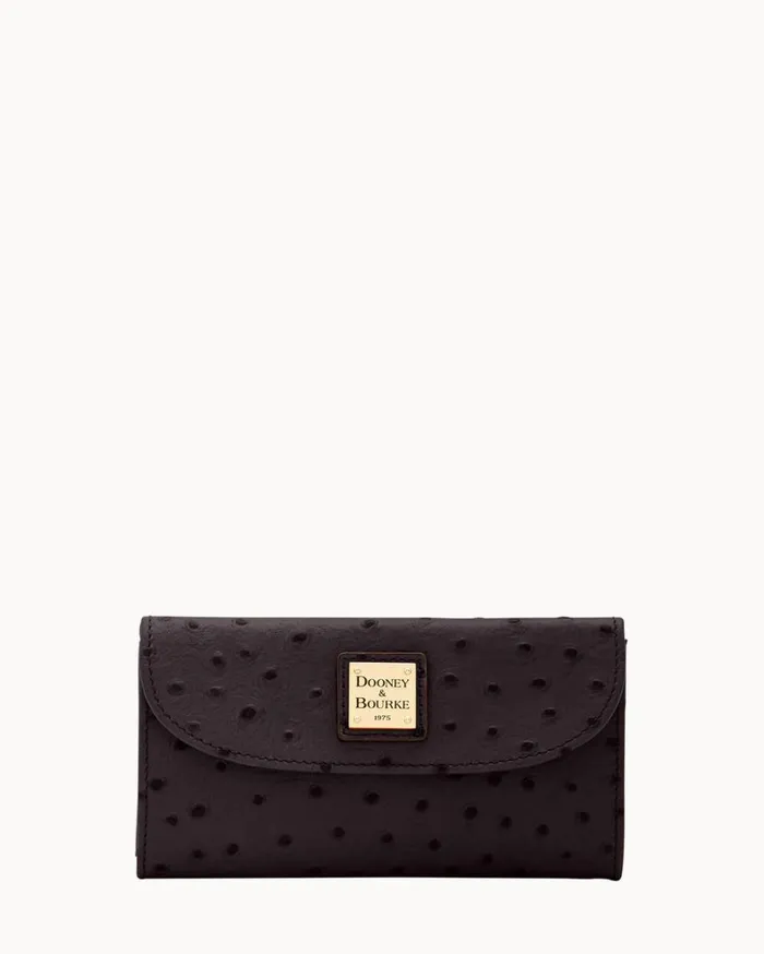 Ostrich Continental Clutch Black Women Dooney and Bourke Clutches