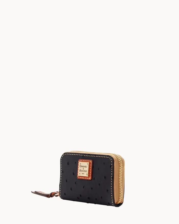 Ostrich Large Zip Around Credit Card Case Black Women Dooney and Bourke Wallets Ostrich Large Zip Around Credit Card Case Black Women Dooney and Bourke Wallets