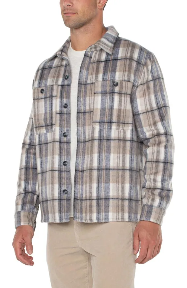 OVERSHIRTS Men Liverpool Los Angeles SHIRT JACKET Cream Grey Multi