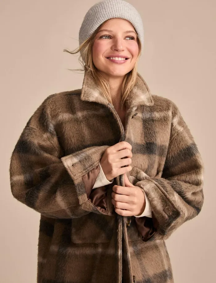 Oversized Plaid Shirt Jacket Light Brown Plaid Women Lucky Brand Jackets and Outerwear