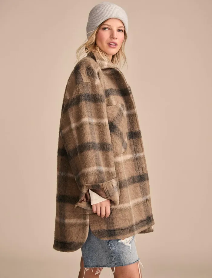 Oversized Plaid Shirt Jacket Light Brown Plaid Women Lucky Brand Jackets and Outerwear