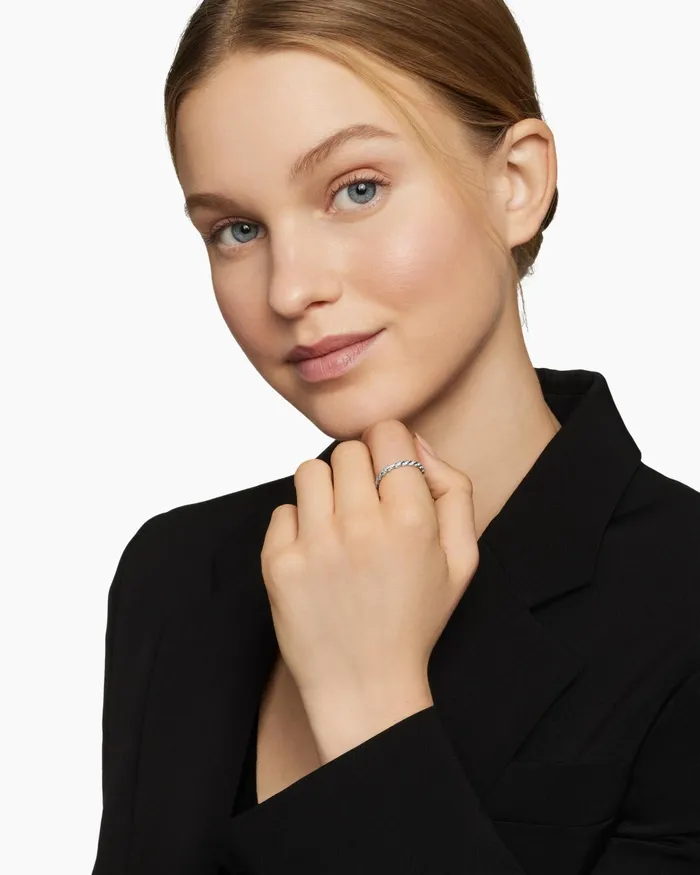 Pav Petite Band Ring In 18K White Gold 28mm Women David Yurman Band Pav Petite Band Ring In 18K White Gold 28mm Women David Yurman Band