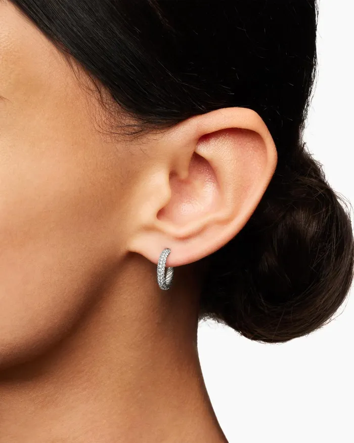 Petite Pav Huggie Hoop Earrings In Sterling Silver With Diamonds 14mm Women David Yurman Hoop Petite Pav Huggie Hoop Earrings In Sterling Silver With Diamonds 14mm Women David Yurman Hoop