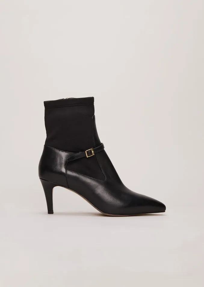 Phase Eight Boots Leather Buckle Detail Sock Boots Black 8211 Women