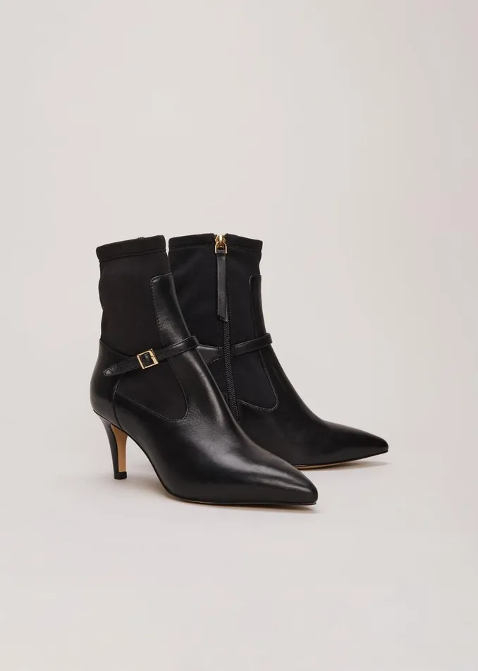 Phase Eight Boots Leather Buckle Detail Sock Boots Black 8211 Women