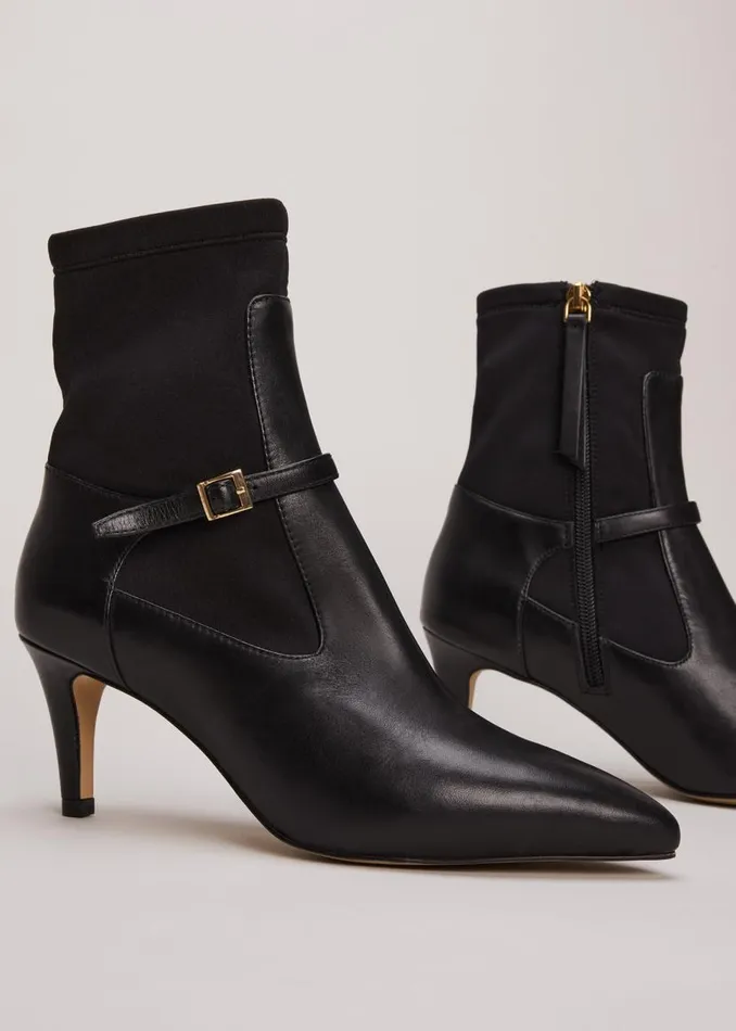 Phase Eight Boots Leather Buckle Detail Sock Boots Black 8211 Women