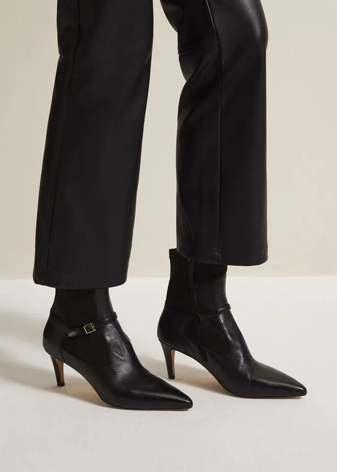 Phase Eight Boots Leather Buckle Detail Sock Boots Black 8211 Women