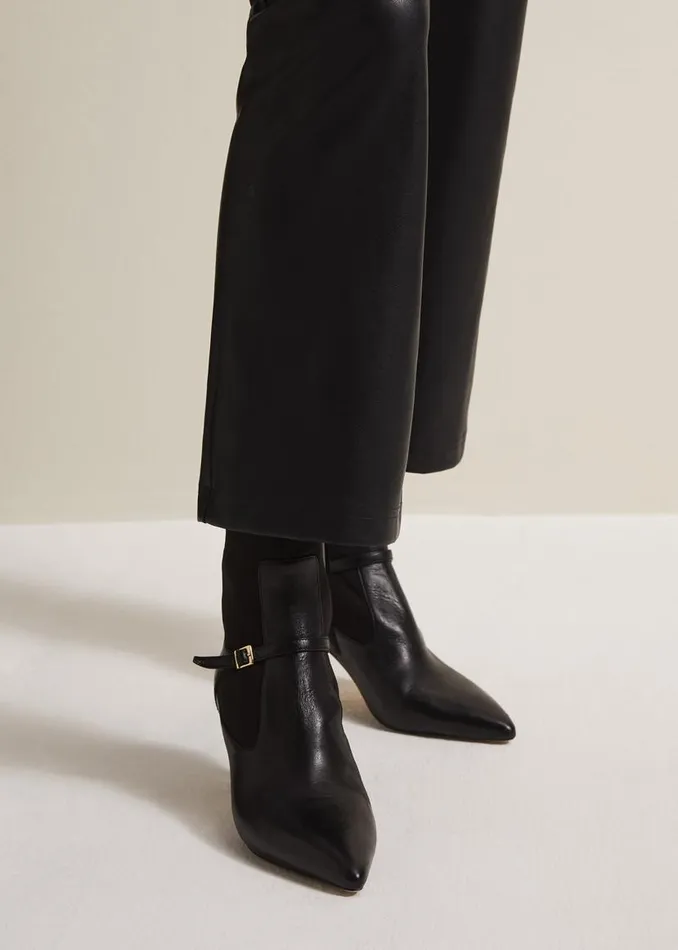 Phase Eight Boots Leather Buckle Detail Sock Boots Black 8211 Women