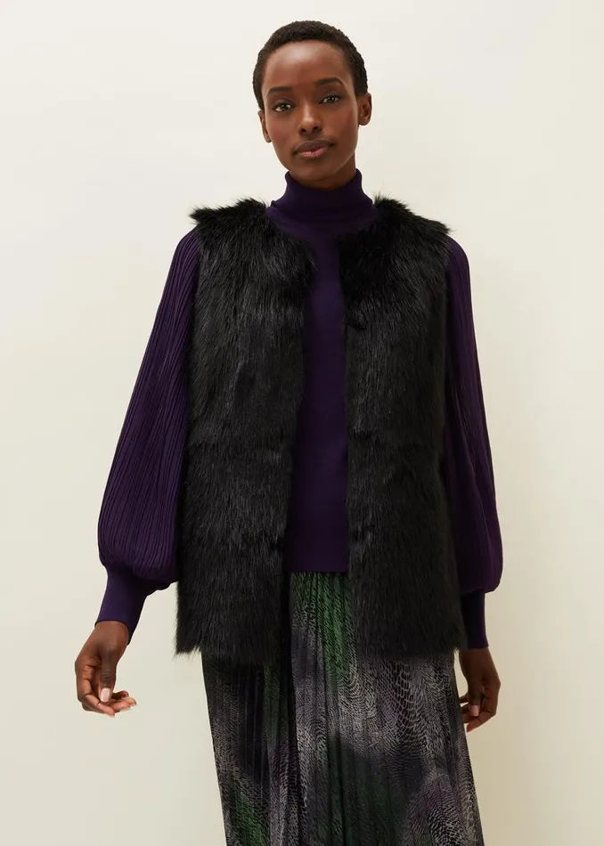 Phase Eight Coats Ella Longline Reversible Faux Fur Gilet Black 8211 Women