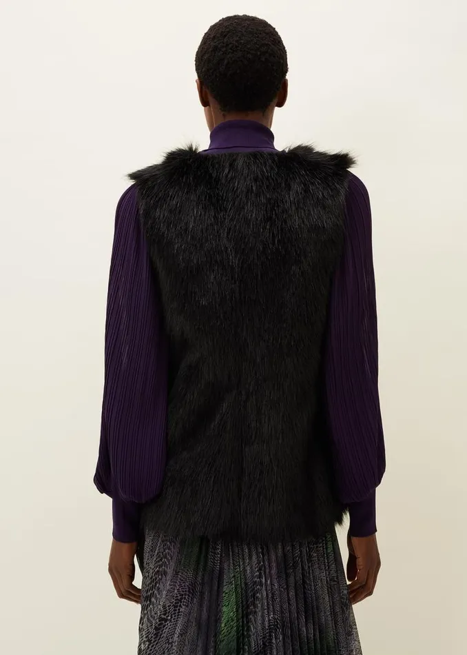 Phase Eight Coats Ella Longline Reversible Faux Fur Gilet Black 8211 Women