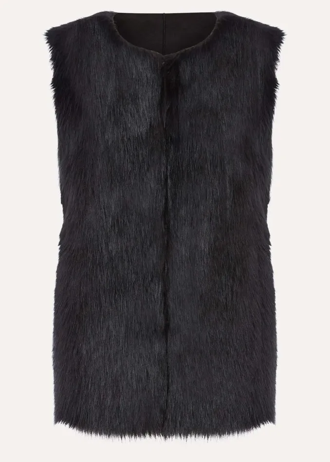 Phase Eight Coats Ella Longline Reversible Faux Fur Gilet Black 8211 Women