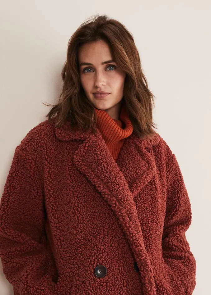 Phase Eight Coats Libbie Longline Teddy Coat Rust 8211 Women