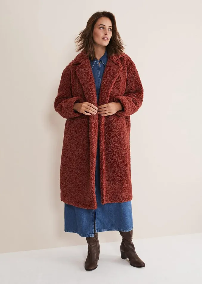 Phase Eight Coats Libbie Longline Teddy Coat Rust 8211 Women