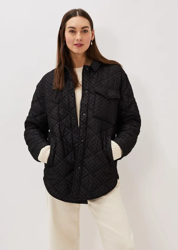 Phase Eight Coats Lola Quilted Polka Dot Coat Black 8211 Women
