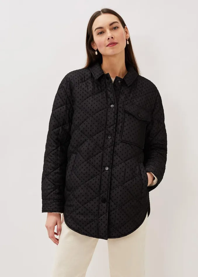 Phase Eight Coats Lola Quilted Polka Dot Coat Black 8211 Women