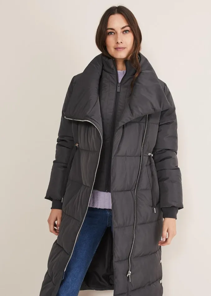 Phase Eight Coats Rae Asymetric Long Puffer Charcoal 8211 Women